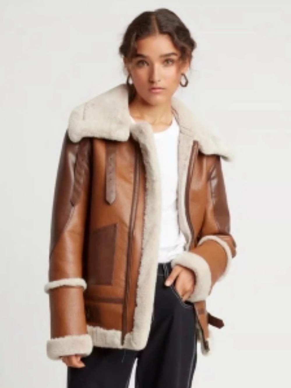 Choosy Amelia Aviator Vegan
Leather Faux Shearling Lined Jacket.